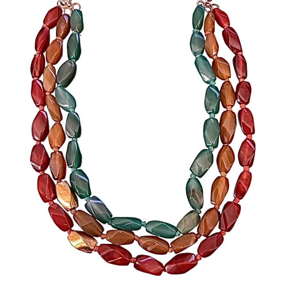 NAVA ZAHAVI 22k Gold/Carnelian/Green & Yellow Agate Necklace
